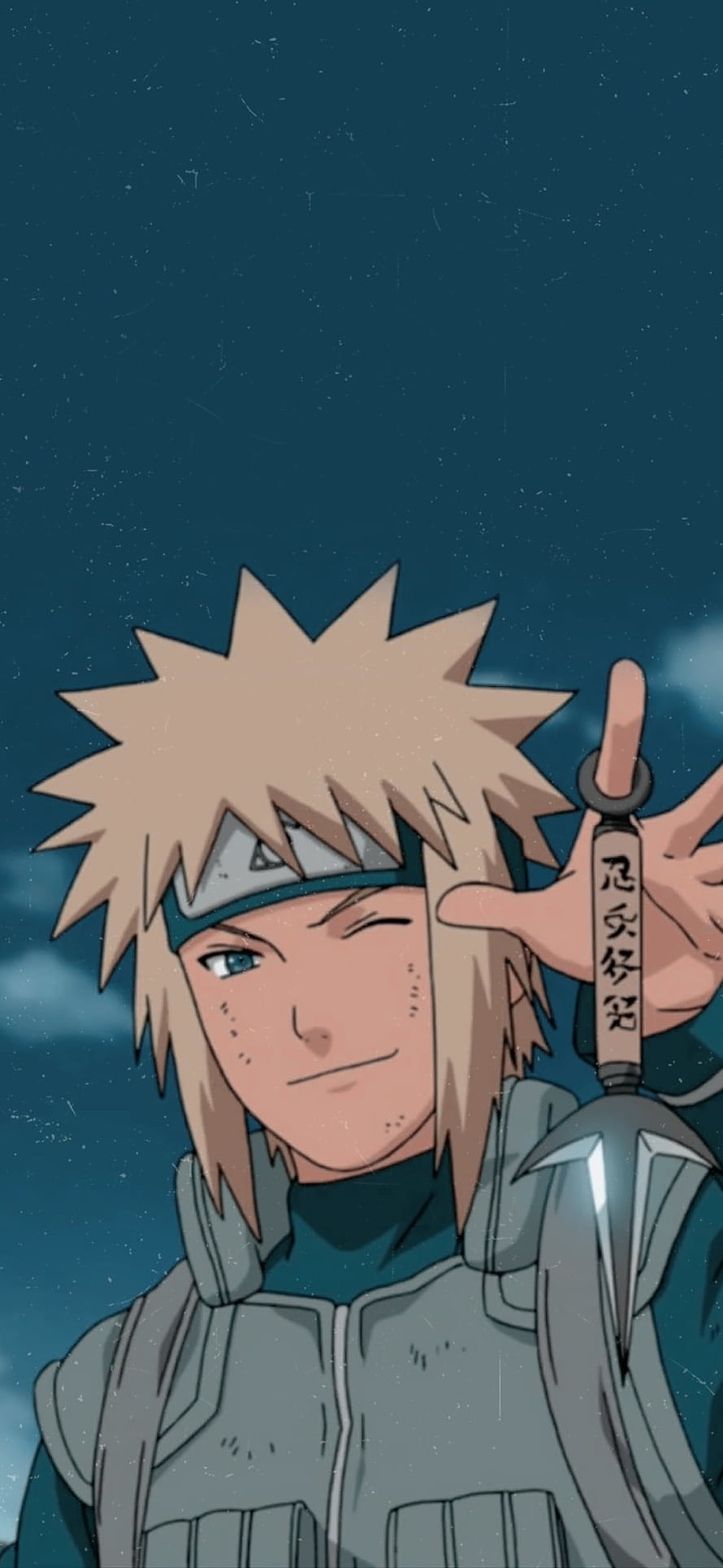Minato Namikaze Winking Portrait with Kunai and Headband in Anime Style HD phone wallpaper