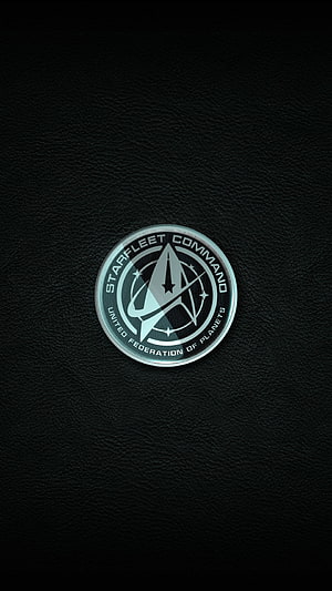 Star Trek Starfleet Command Emblem on Black Leather Texture HD phone wallpaper
