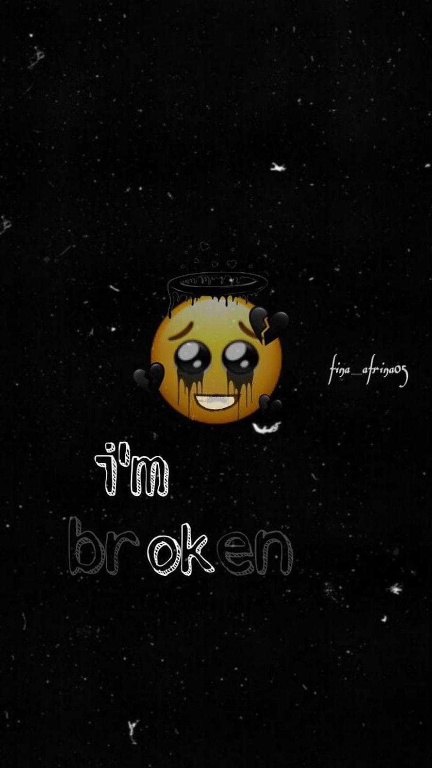 Broken Smiling Emoji with Dripping Black Ink on Dark Starry Background HD phone wallpaper
