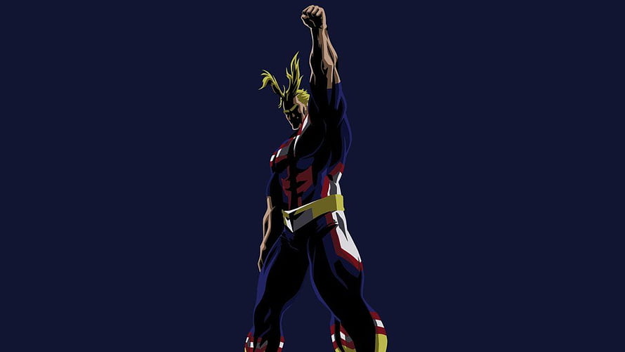 All Might from My Hero Academia in a powerful victory pose with raised fist HD wallpaper