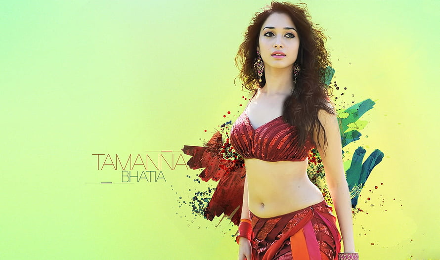 Tamannaah Bhatia in Red Sequined Dance Outfit with Colorful Paint Splatter Background HD wallpaper