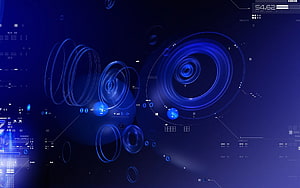Futuristic Blue Digital Interface with Glowing Orbital Rings and HUD Elements HD wallpaper
