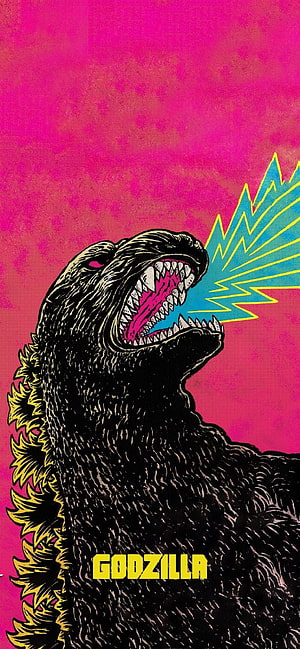 Godzilla Roaring With Atomic Breath Against Vibrant Pink Background HD phone wallpaper