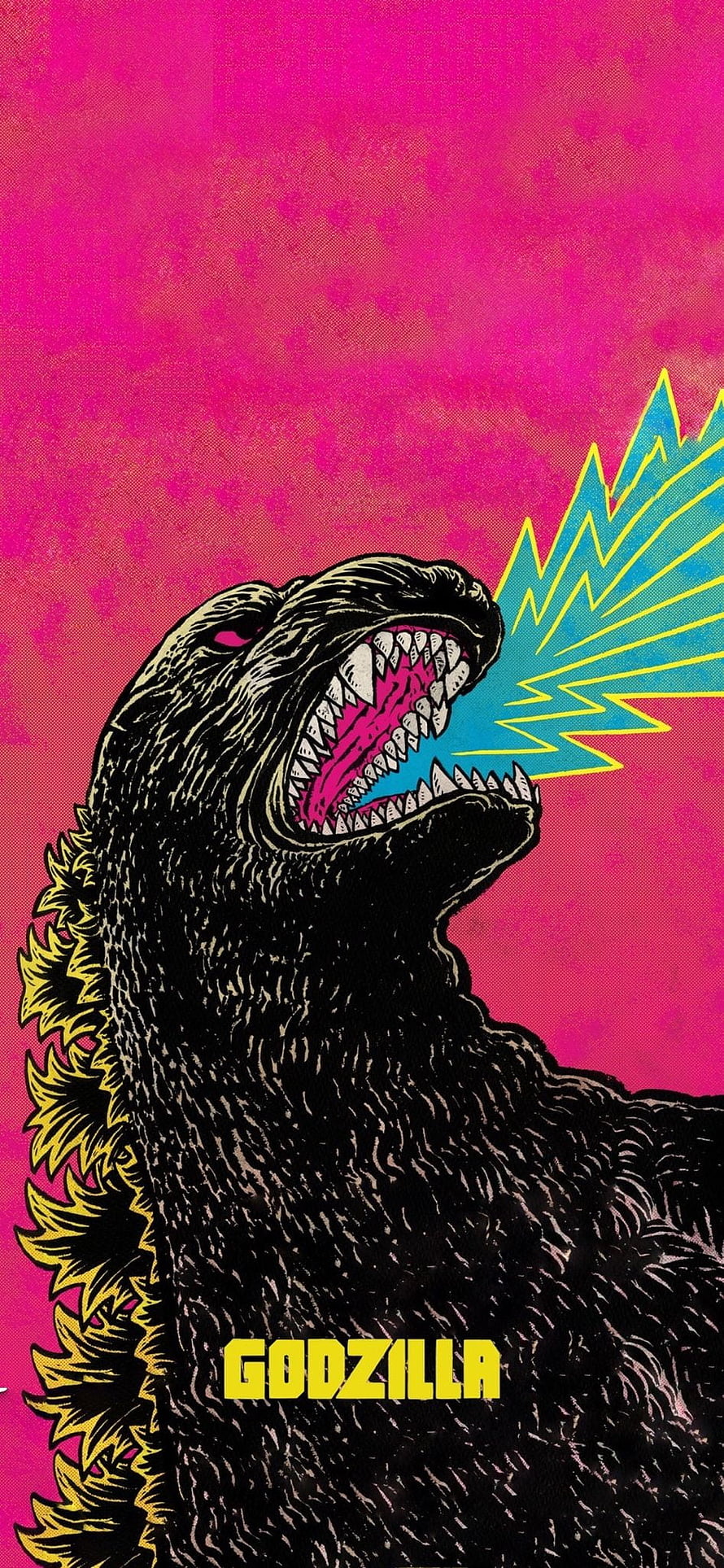Godzilla Roaring With Atomic Breath Against Vibrant Pink Background HD phone wallpaper