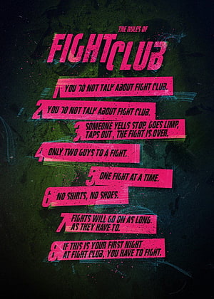 Fight Club Rules Poster with Pink Typography on Dark Green Background HD phone wallpaper
