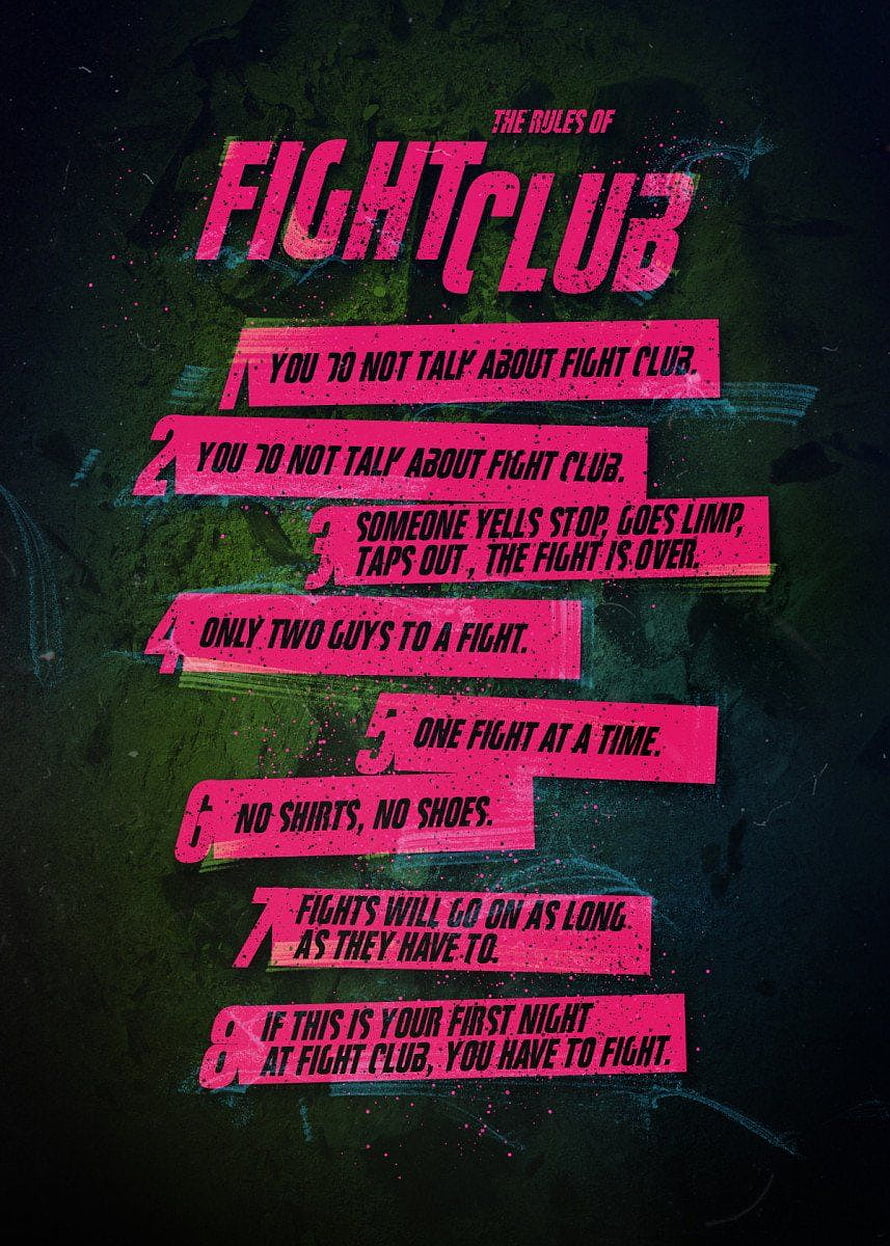 Fight Club Rules Poster with Pink Typography on Dark Green Background HD phone wallpaper