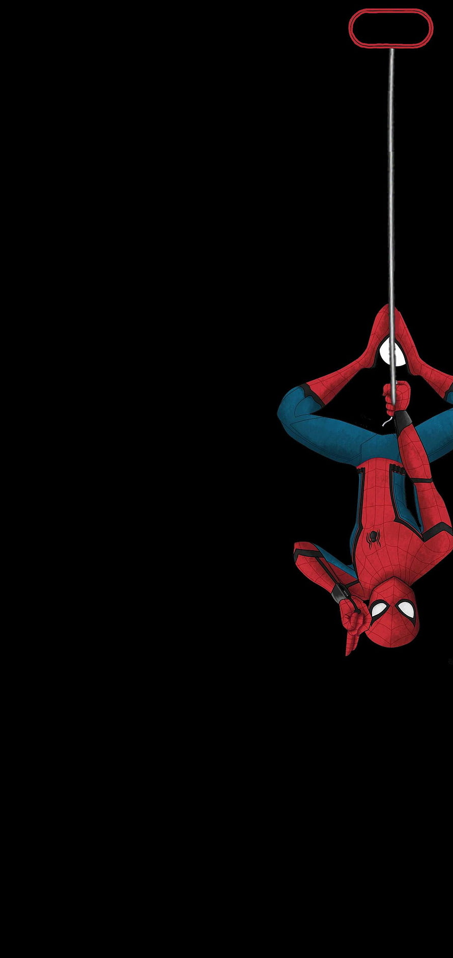Spider-Man Hanging Upside Down on Web Against Black Background HD phone wallpaper