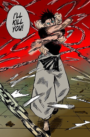 Toji Fushiguro in Intense Combat Scene from Jujutsu Kaisen Manga Panel HD phone wallpaper