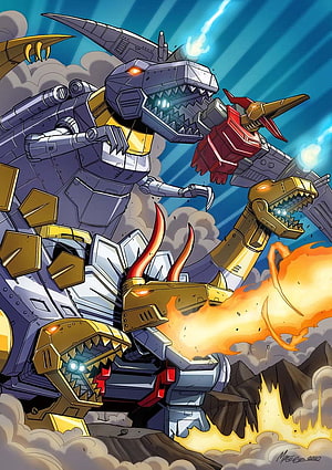 Grimlock and Dinobots in Epic Battle with Fire and Smoke HD phone wallpaper
