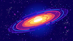 Kurzgesagt Animated Spiral Galaxy with Vibrant Rings in Deep Space HD wallpaper