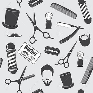 Vintage Barber Shop Pattern with Scissors, Razors, Combs, and Top Hats HD phone wallpaper