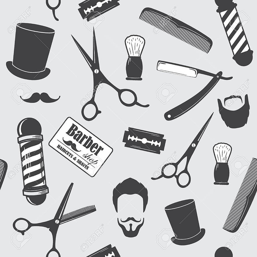 Vintage Barber Shop Pattern with Scissors, Razors, Combs, and Top Hats HD phone wallpaper