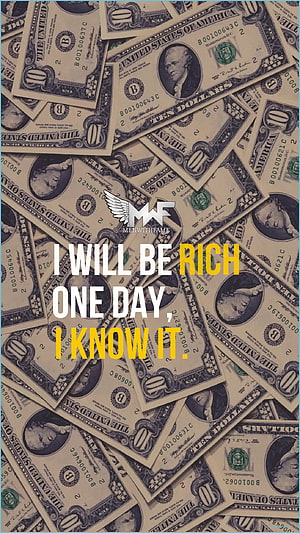 Scattered US Ten Dollar Bills With Motivational Wealth Quote Overlay HD phone wallpaper