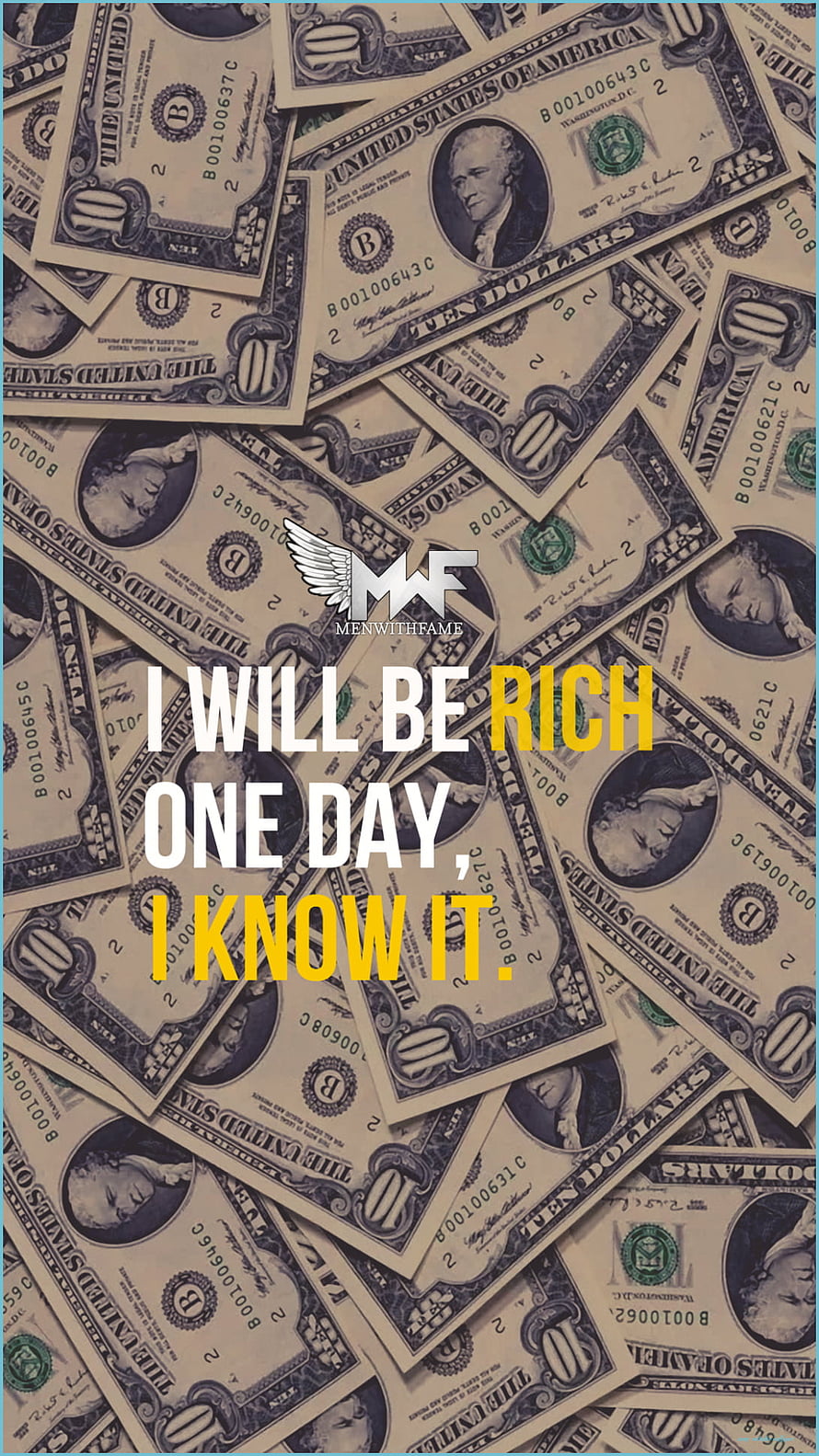 Scattered US Ten Dollar Bills With Motivational Wealth Quote Overlay HD phone wallpaper