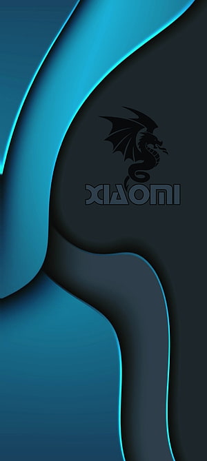 Xiaomi Dragon Logo on Abstract Blue and Black 3D Curved Background HD phone wallpaper