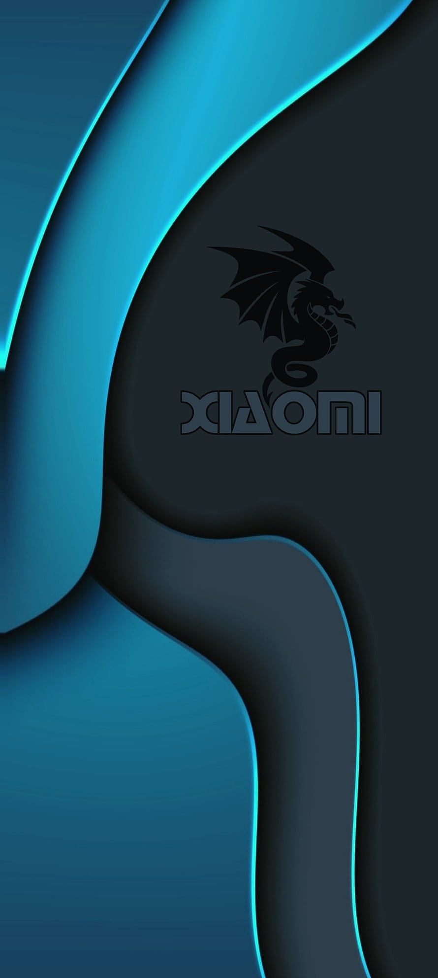 Xiaomi Dragon Logo on Abstract Blue and Black 3D Curved Background HD phone wallpaper