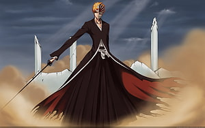 Ichigo Kurosaki Hollow Form in Bleach Anime Standing with Zangetsu Sword HD wallpaper