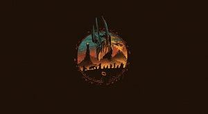 Sauron Minimalist Artwork from The Lord of the Rings with Silhouetted Figures HD wallpaper