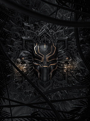 Black Panther Wakanda Forever Dark Ornate Mask Artwork HD phone wallpaper