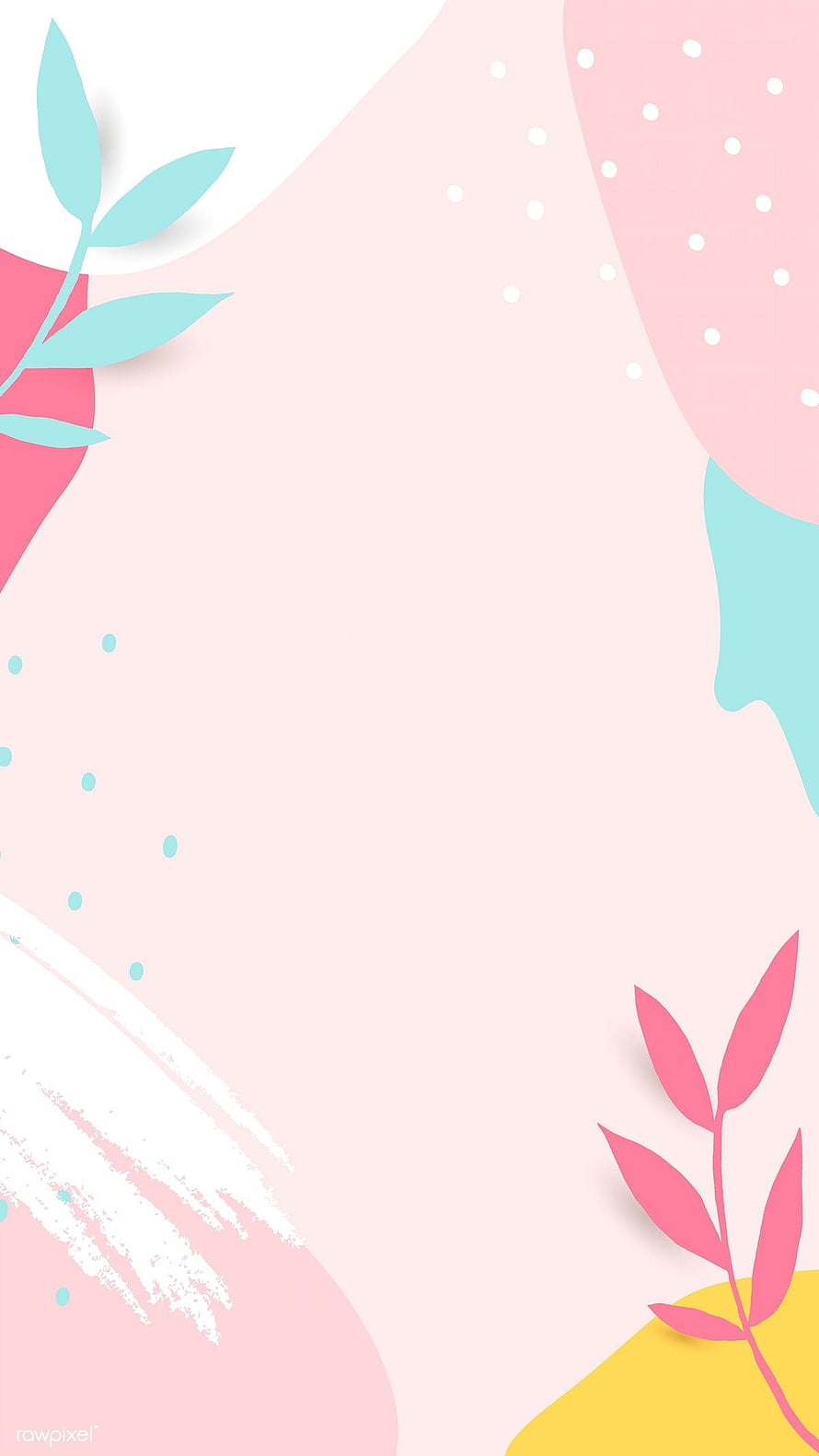 Pastel Memphis Style Floral Frame with Mint and Pink Leafy Accents HD phone wallpaper
