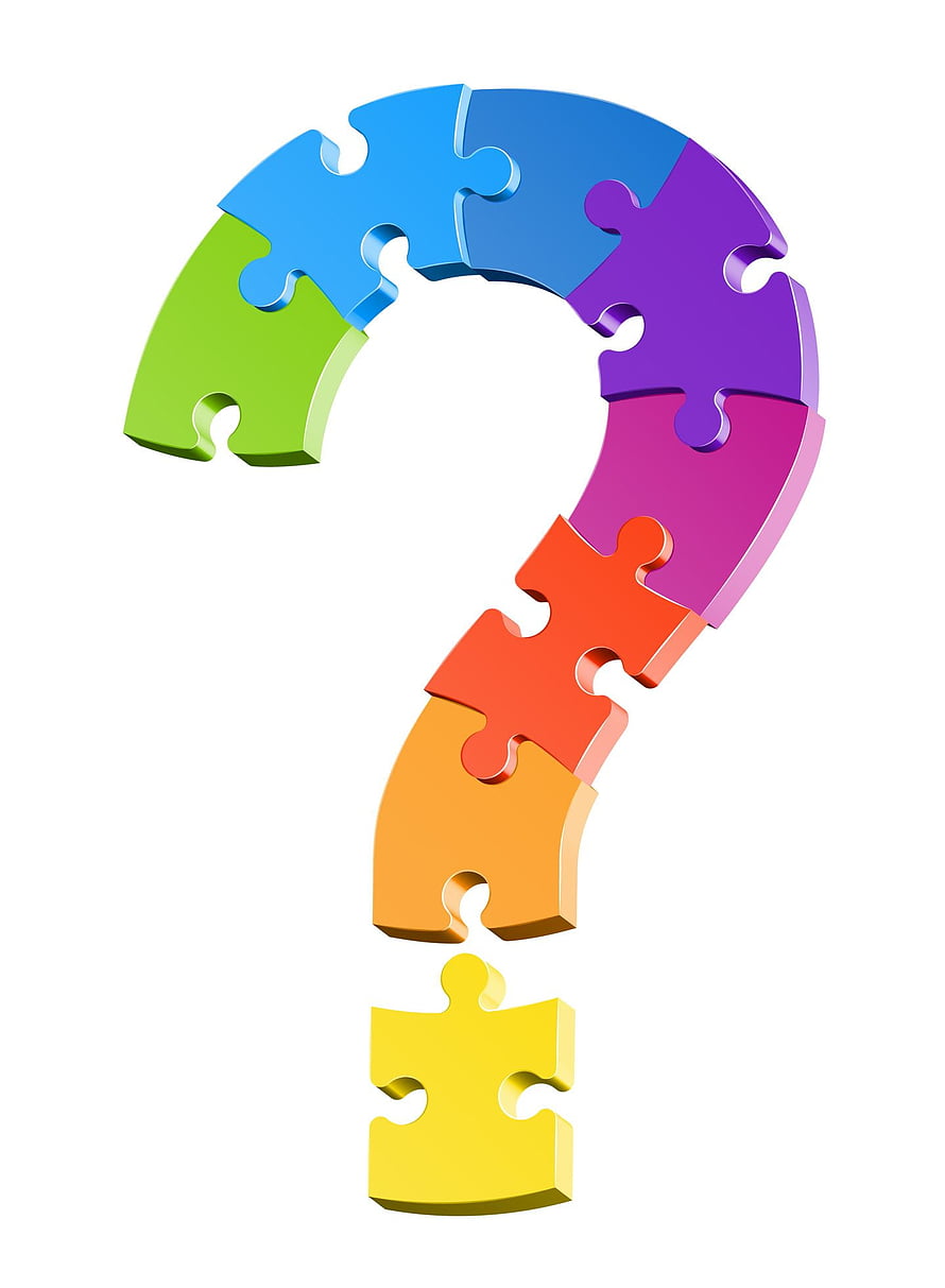 Colorful 3D Puzzle Pieces Forming a Question Mark on White Background HD phone wallpaper
