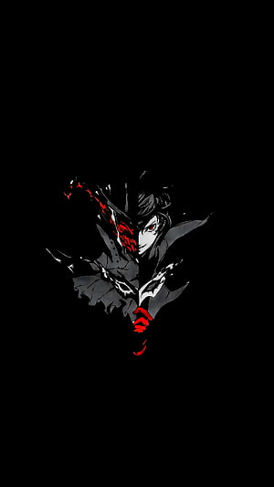 Joker from Persona 5 in Dark Aesthetic Anime Artwork with Red Accents HD phone wallpaper