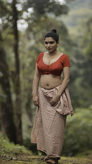 Reshmi Nair in Traditional Attire Standing in a Lush Forest Setting HD phone wallpaper