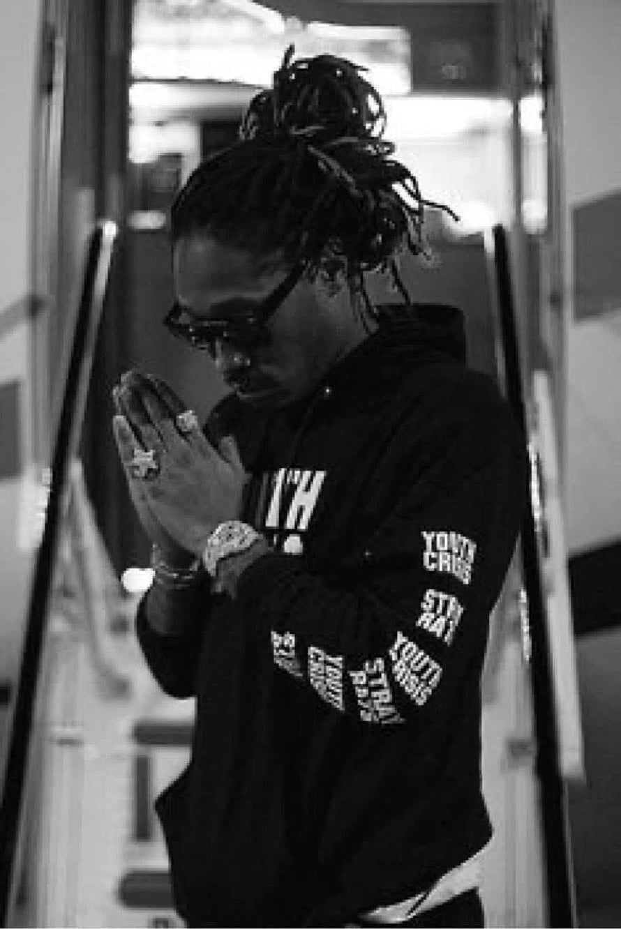 Future Rapper in Black Hoodie with Hands Together in Monochrome Portrait HD phone wallpaper