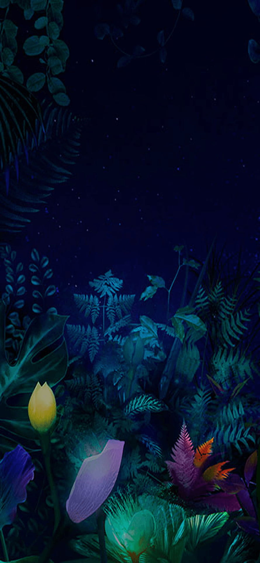 Bioluminescent Night Jungle with Glowing Tropical Flowers and Ferns HD phone wallpaper