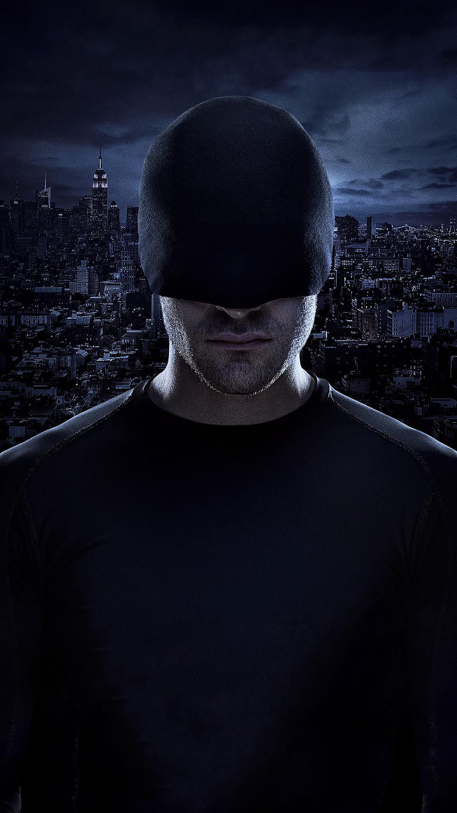 Daredevil Matt Murdock in Black Hoodie Against Nighttime City Skyline HD phone wallpaper
