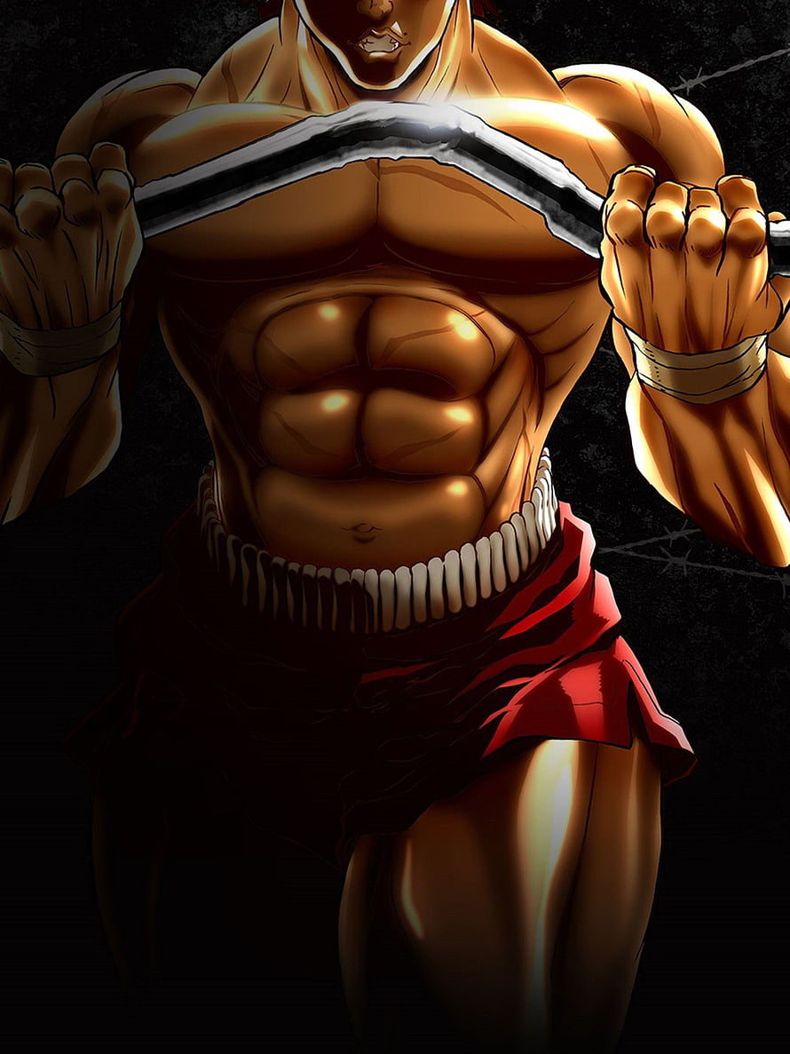 Baki Grappler Anime Character with Muscular Physique and Red Skirt HD phone wallpaper