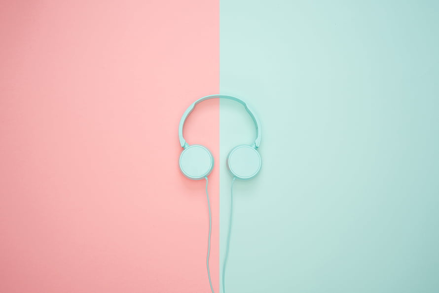Mint Headphones on Split Pastel Pink and Mint Background HD wallpaper
