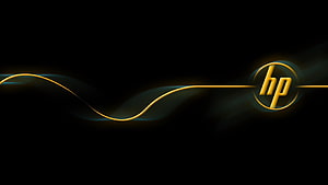 HP Pavilion Gaming Dark Abstract Wallpaper with Golden Wave and Logo HD wallpaper