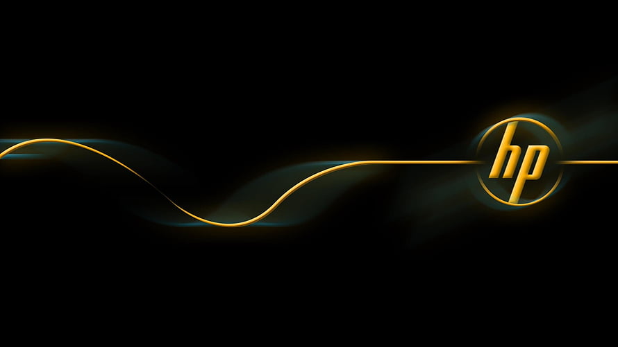 HP Pavilion Gaming Dark Abstract Wallpaper with Golden Wave and Logo HD wallpaper