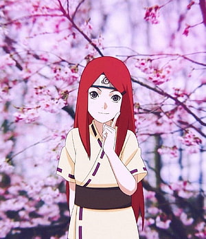 Kushina Uzumaki from Naruto Shippuden Standing in a Cherry Blossom Garden HD phone wallpaper