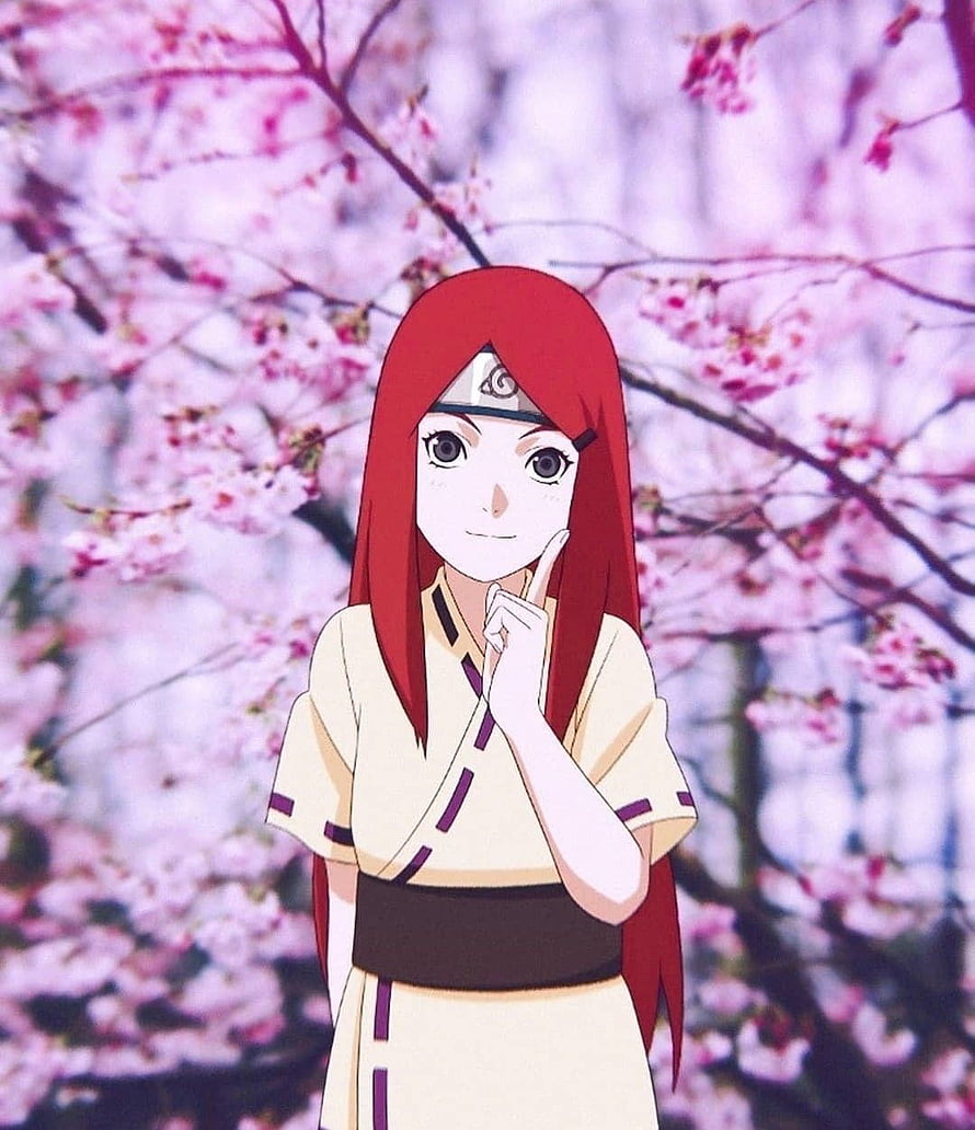 Kushina Uzumaki from Naruto Shippuden Standing in a Cherry Blossom Garden HD phone wallpaper