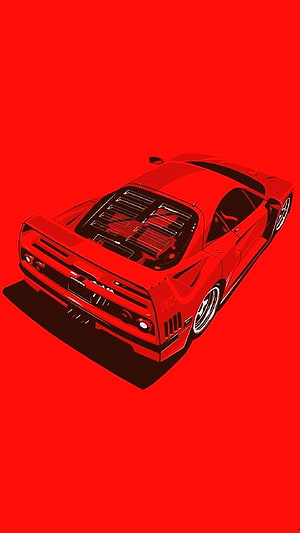 Minimalist Red Sports Car Illustration with Engine Bay View HD phone wallpaper