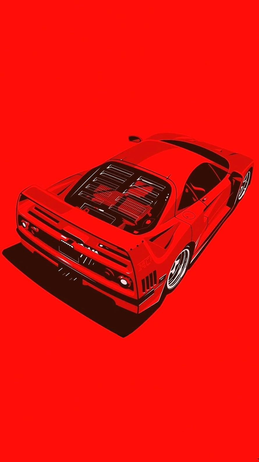 Minimalist Red Sports Car Illustration with Engine Bay View HD phone wallpaper