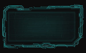 Futuristic Cyberpunk Circuit Board Interface Frame with Glowing Teal Traces on Dark Background HD wallpaper