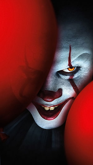 Pennywise the Dancing Clown from IT Chapter Two with Red Balloons and Creepy Grin HD phone wallpaper