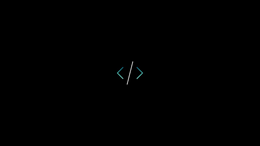 Minimalist Dark Coding Symbol with Cyan and White Accents on Black Background HD wallpaper