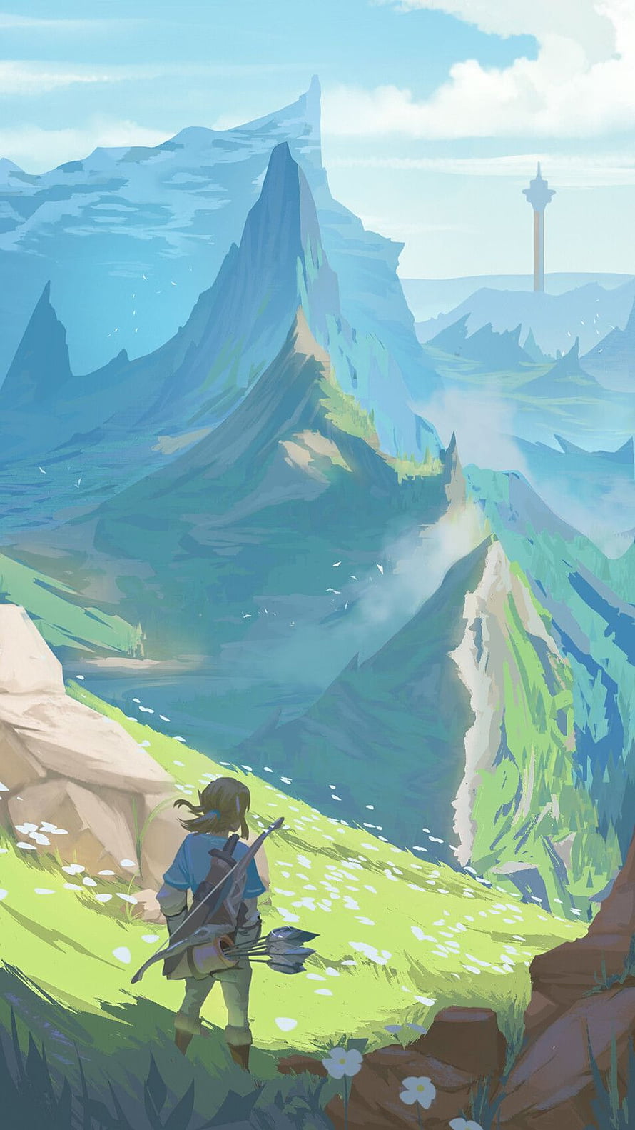 Link Gazing at Hyrule Mountain Range in The Legend of Zelda Breath of the Wild HD phone wallpaper