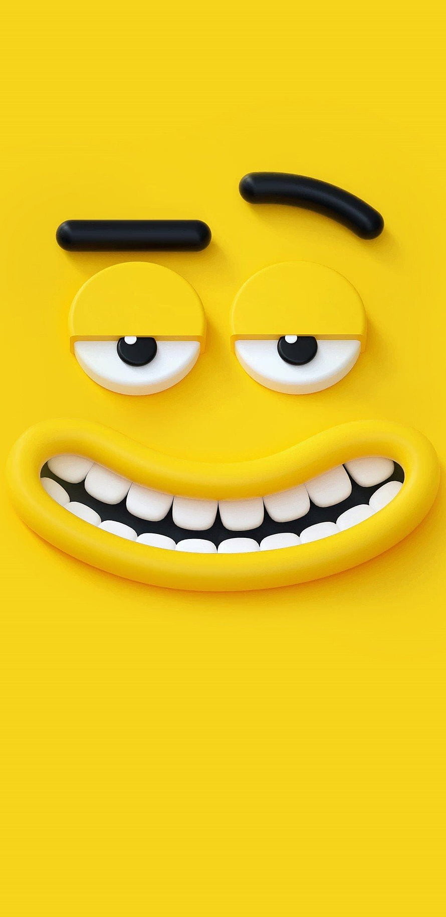 3D Yellow Smirking Emoji Face with Half-Closed Eyes and Wide Grin HD phone wallpaper