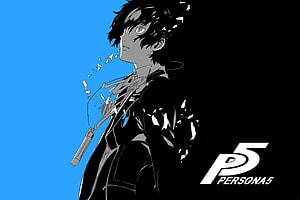 Persona 5 Anime Character Artwork with Blue and Black High Contrast Style HD wallpaper