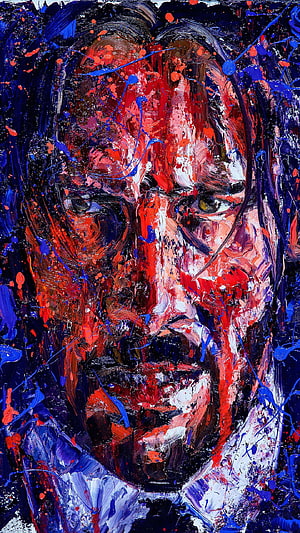 John Wick 3 Parabellum Abstract Expressionist Portrait with Bold Red and Blue Splatter HD phone wallpaper