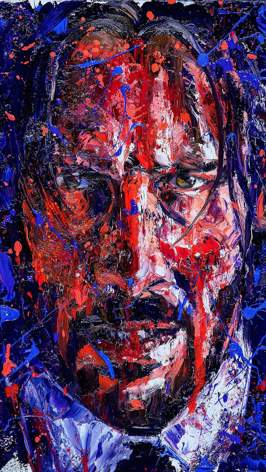 John Wick 3 Parabellum Abstract Expressionist Portrait with Bold Red and Blue Splatter HD phone wallpaper