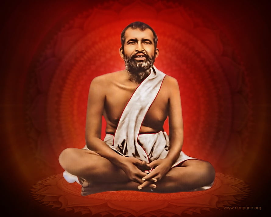 Sri Ramakrishna in Meditation with Red Mandala Background HD wallpaper