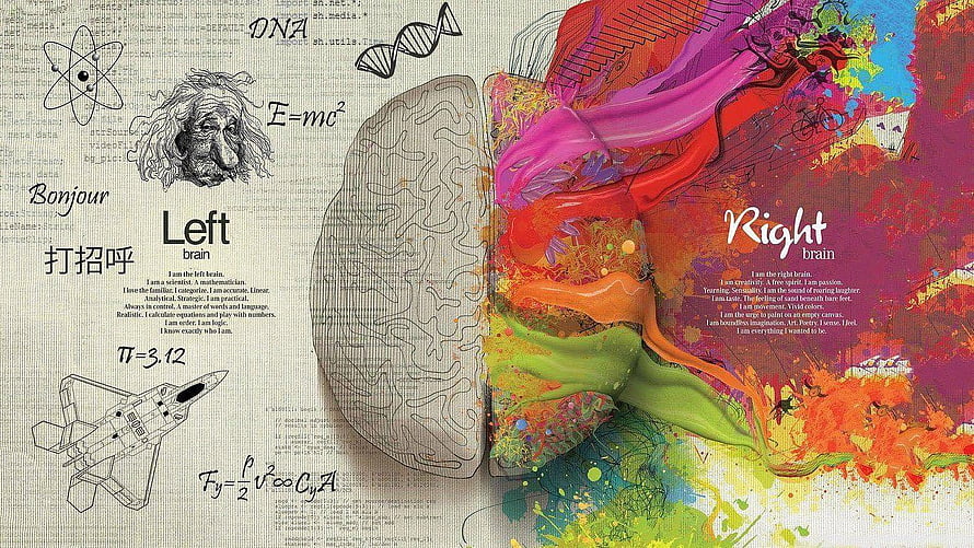 Left Brain vs Right Brain Concept Art with Einstein and Scientific Formulas HD wallpaper