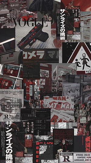 Red and Black Grunge Aesthetic Japanese Street Collage Wallpaper HD phone wallpaper