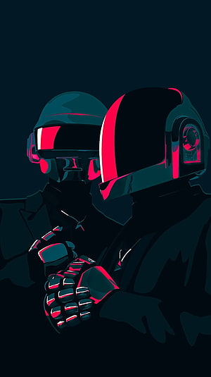 Daft Punk Minimalist Cyberpunk Duo in Neon Red and Teal Digital Art HD phone wallpaper